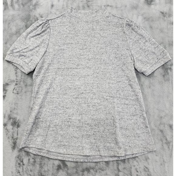 89th + Madison Mock Neck Short Puff Sleeve Knit Top Size L Heathered Gray - Picture 1 of 8